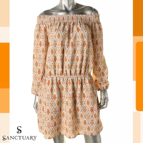 SANCTUARY Chic Orange Multi Abstract Peasant Dress - Picture 2 of 4